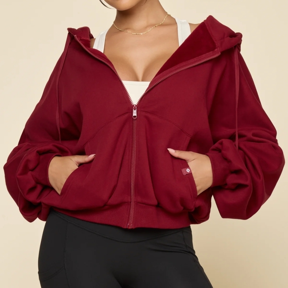 POPFLEX Women's Deep Red Zip Hoodie